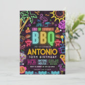Neon BBQ Pool Party Verjaardag - Einde van de zome Kaart (Staand voorkant)