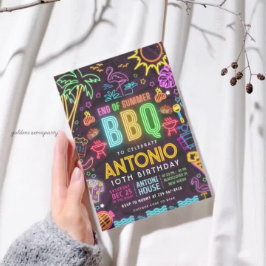 Neon BBQ Pool Party Verjaardag - Einde van de zome Kaart