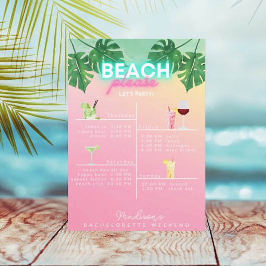 Neon Beach b. Bachelorette Weekend Itinerary Kaart