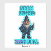 Neon Beard, Zero Bugs — Futuristic Gnome Sticker