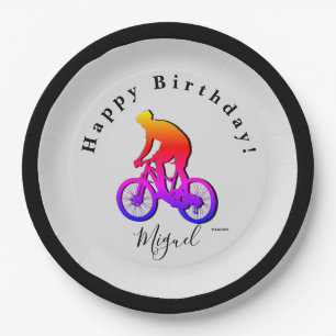 Neon Bicycle Rider Happy Birthday Paper Bord