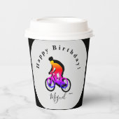 Neon Bicycle Rider Happy Birthday Paper Cups Papieren Bekers (Voorkant)