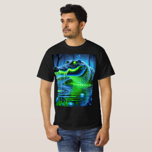 Neon Bioluminescent Crocodile T-Shirt Design.
