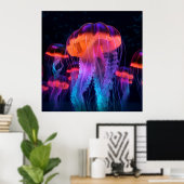 Neon Bioluminescente Glow Jellyfish Poster (Thuiskantoor)