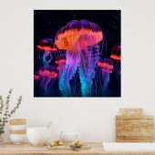 Neon Bioluminescente Glow Jellyfish Poster (Keuken)
