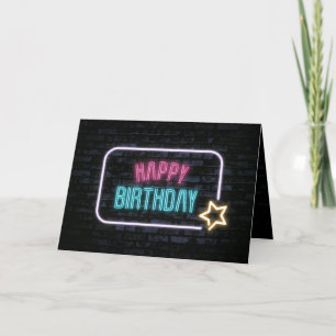 Neon Birthday Marquee op brick-kaart Kaart