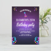Neon Birthday Party Invitation Brick Wall Style (Debout devant)
