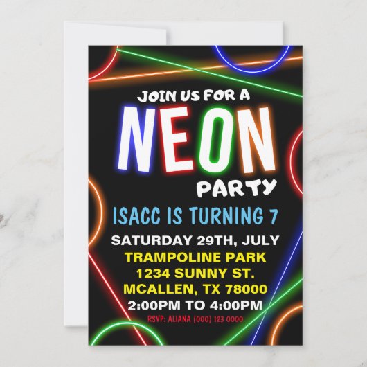 Neon Birthday Party Invitation Kaart (Voorkant)