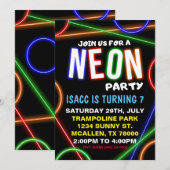 Neon Birthday Party Invitation Kaart (Voorkant / Achterkant)