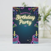 Neon Birthday Party Invitations Customizable (Debout devant)