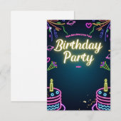 Neon Birthday Party Invitations Customizable Kaart (Voorkant / Achterkant)