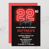 Neon Black 22e anniversaire invitation Hommes anni (Devant / Derrière)