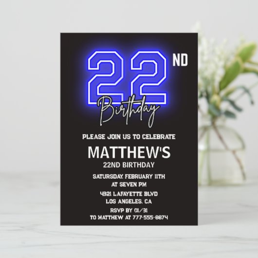 Neon Black 22e anniversaire invitations Hommes Spo (Debout devant)