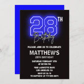Neon Black 28e anniversaire invitations Hommes Spo (Devant / Derrière)