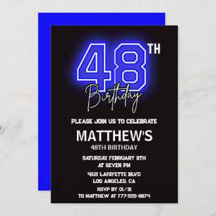 Neon Black 48e anniversaire invitations Hommes Spo