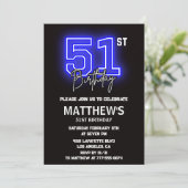 Neon Black 51e verjaardag uitnodigingen Mannen Spo (Staand voorkant)