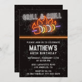 Neon Black Bbq Grill en Chill 68e verjaardag Kaart (Voorkant / Achterkant)