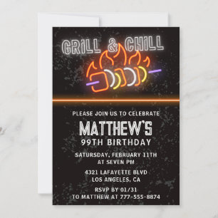 Neon Black Bbq Grill en Chill 99ste verjaardag Kaart