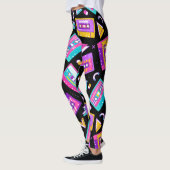 Neon & Black Trendy 80's Cassette Music Leggings (Gauche)