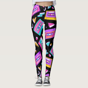 Neon & Black Trendy 80's Cassette Muziek Leggings