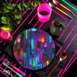 Neon Blacklight Abstract Glas in lood Papieren Bordje