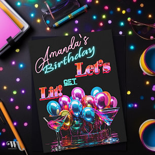 Neon Blacklight Ballonnen Cocktail Verjaardag Kaart