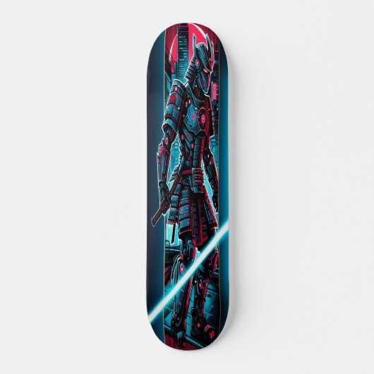 "Neon Blade Warrior: Cyberpunk Samurai Skateboard (Voorkant)