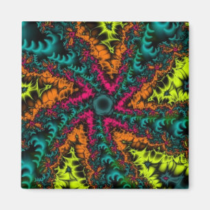 Neon Blauw en Oranje fractal art Magneet