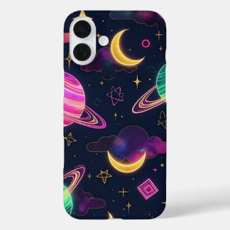 Neon blauw en paarse ruimte sterrenstelsels iPhone 16 plus hoesje