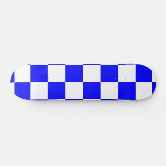 Neon Blauw en Wit Geruite Checkerboard  Skateboard (Horizontaal)