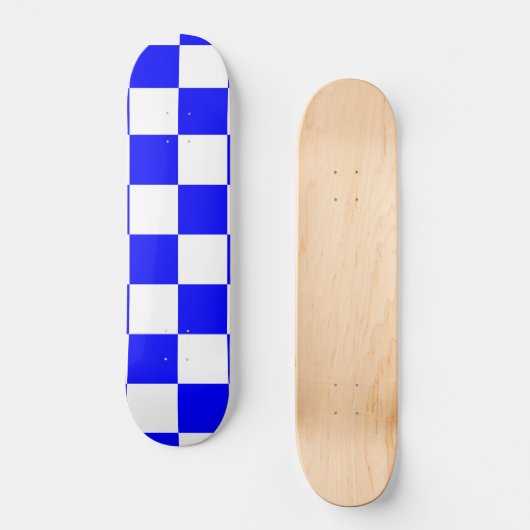 Neon Blauw en Wit Geruite Checkerboard  Skateboard (Voorkant)