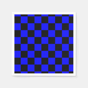 Neon Blauw en Zwart Geruite Checkerboard  Servet