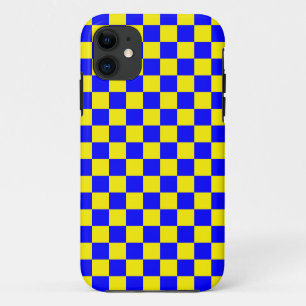 Neon Blauw Geel Geruite Checkerboard  iPhone 11 Hoesje