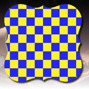 Neon Blauw Geel Geruite Checkerboard  Kartonnen Onderzetters