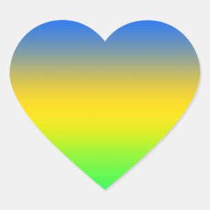 Neon blauw, geel, groen verloop, ombre. hart sticker