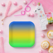 Neon blauw, geel, groen verloop, ombre. papieren bordje (Feest)