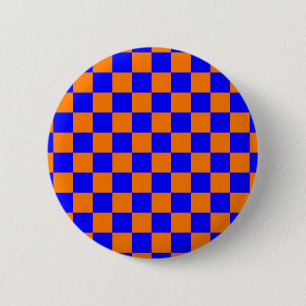 Neon Blauw Oranje Schakbord Vintage Ronde Button 5,7 Cm