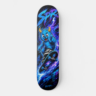 Neon Blauwe Monster Bliksem Rush Straatkunst Skateboard