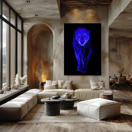 Neon Blauwe Panter Futuristische Filament Wandkuns Poster