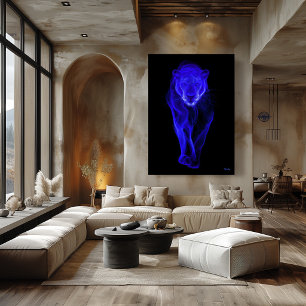 Neon Blauwe Panter Futuristische Filament Wandkuns Poster