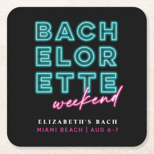 Neon Blauwe & Roze Meisjesuitje Weekend Vierkante Kartonnen Onderzetter