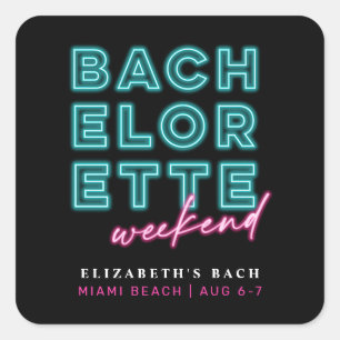 Neon Blauwe & Roze Vrijgezellenweekend Vierkante Sticker