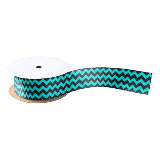 Neon blauwgroen zwart chevron-patroon lint (Spoel)