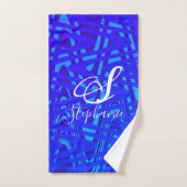 Neon Bleu Vague Monogramme Abstrait Initiales Naut (Serviette à main)
