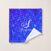 Neon Bleu Vague Monogramme Abstrait Initiales Naut (Gant de toilette)