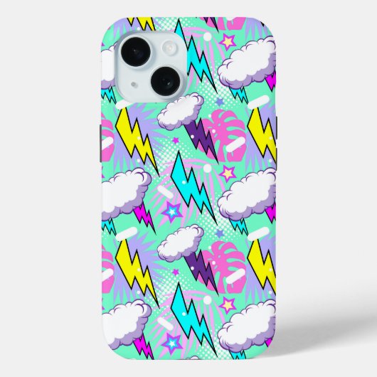 Neon bliksemschichten & sterren patroon Case-Mate iPhone case (Achterkant)