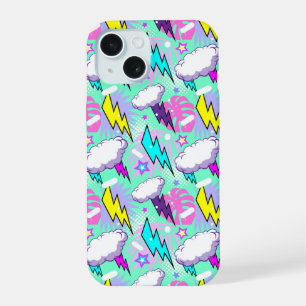 Neon bliksemschichten & sterren patroon iPhone 15 hoesje