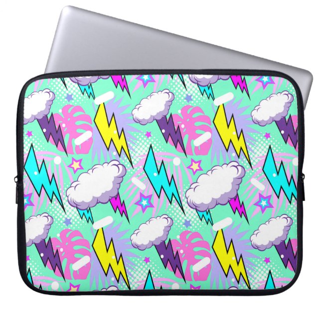 Neon bliksemschichten & sterren patroon laptop sleeve (Voorkant)