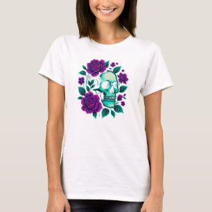 Neon Bloei – Schedel in Rozen T-shirt