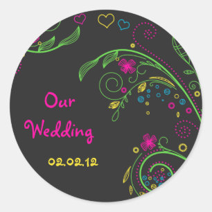 Neon Bloemen Chalkboard Doodle Bruiloft Stickers